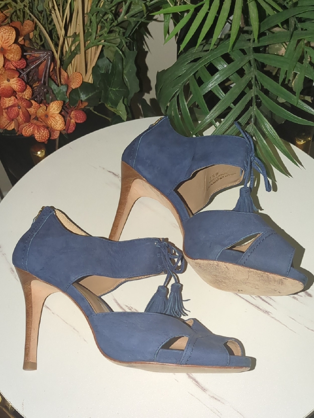 💙SALE💙Talbots Navy Suede Peep-Toe Tassel Heels